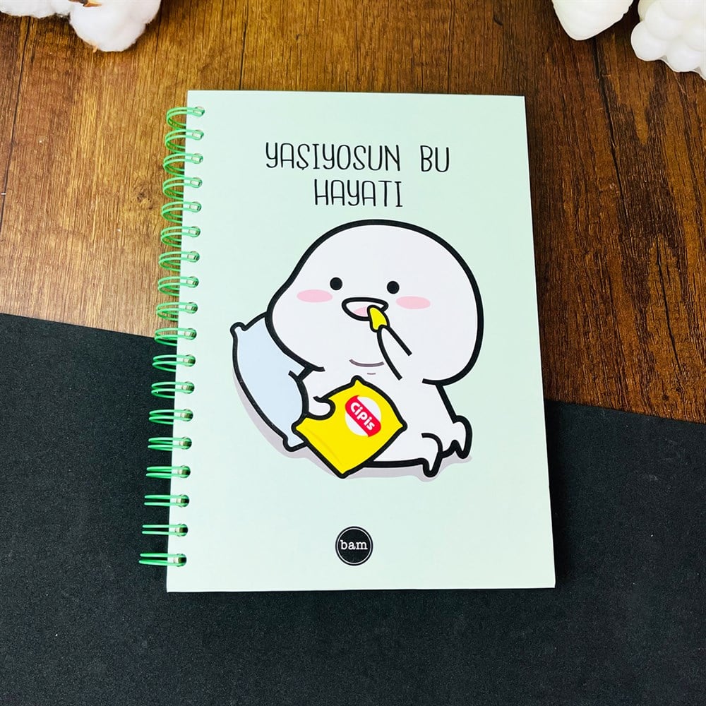  Yaşıyosun Bu Hayatı Tasarımlı Çizgili Spiralli Defter 