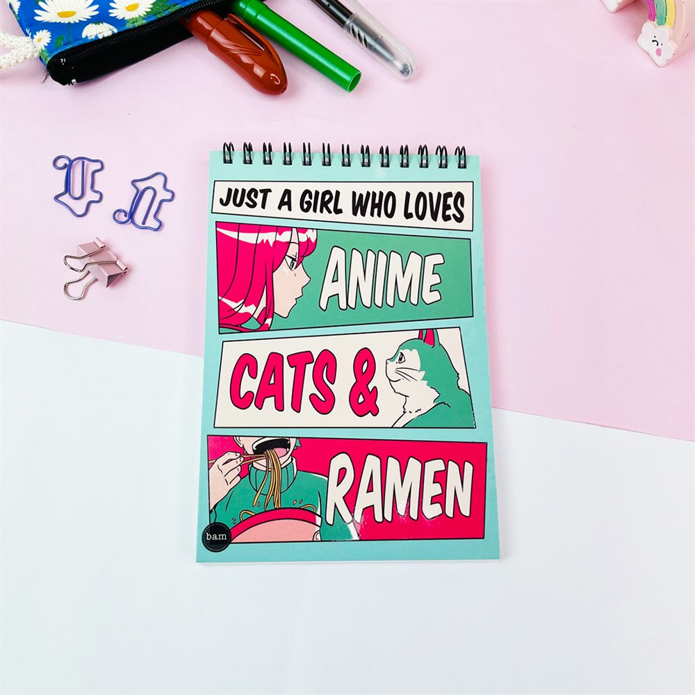 Anime Cats & Ramen Tasarımlı Spiralli Defter