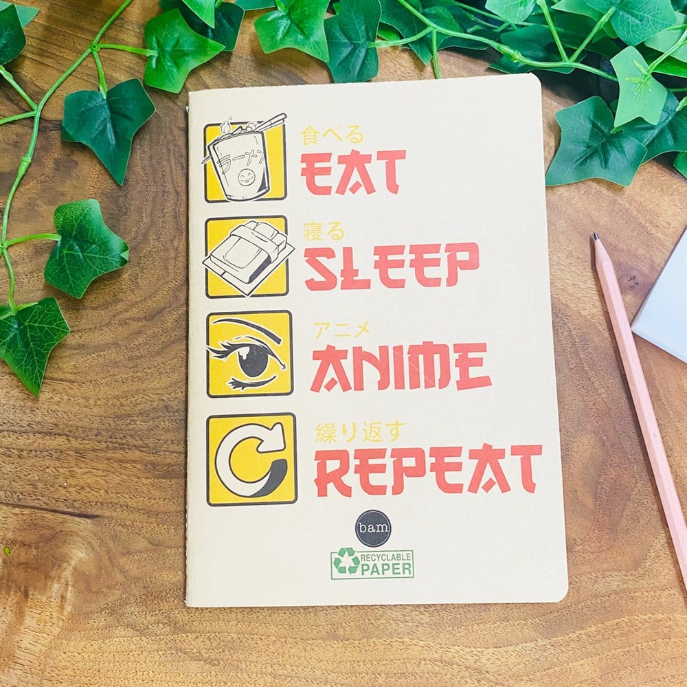 Anime Döngü Tasarımlı Çizgili Spiralli Defter