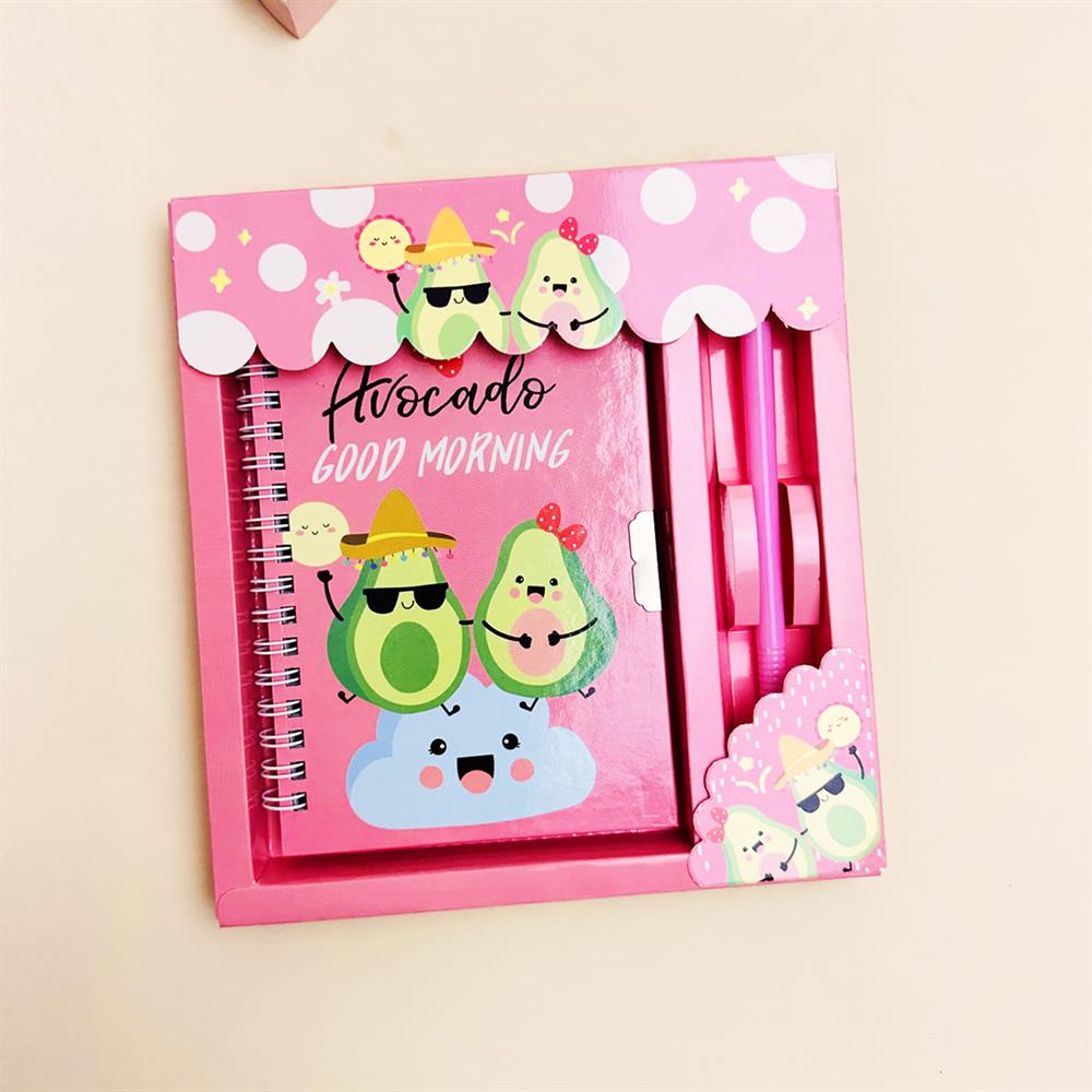 Avokado 2 Tasarımlı Kilitli Günlük Defter Ve Kalem Set