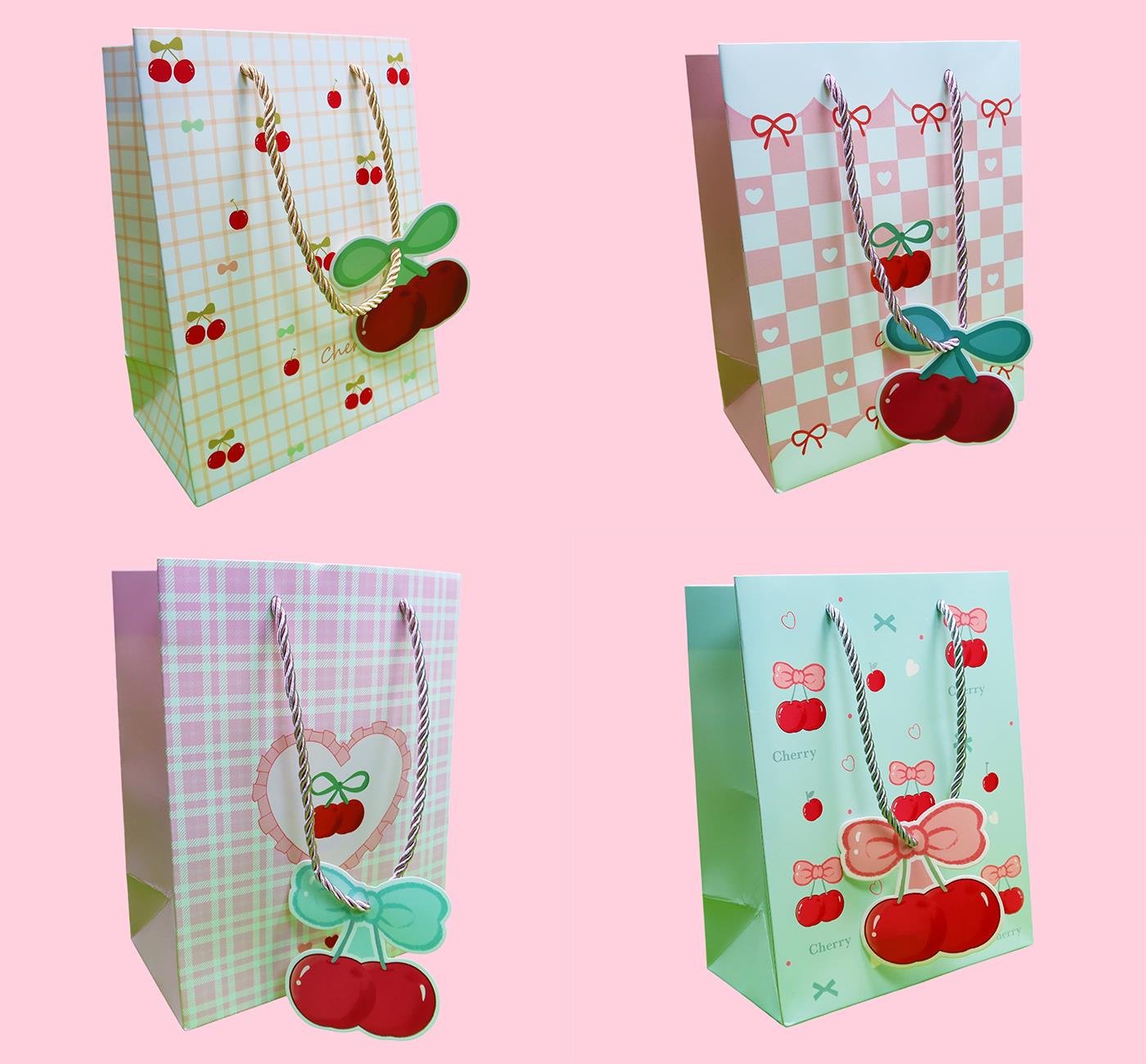 Bam 2104 Kiraz Tasarımlı Karton Çanta 23x18x10 cm x12