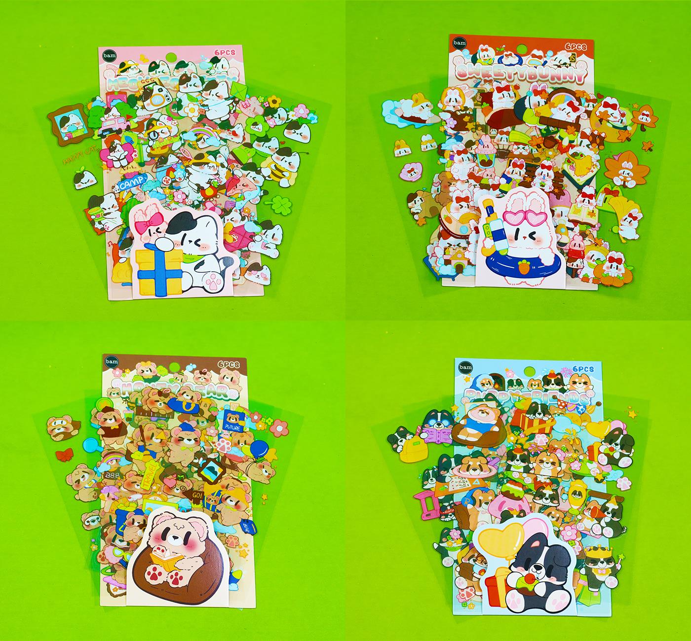 Bam 2110 Ayıcık Desenli 6'lı Sticker x12 