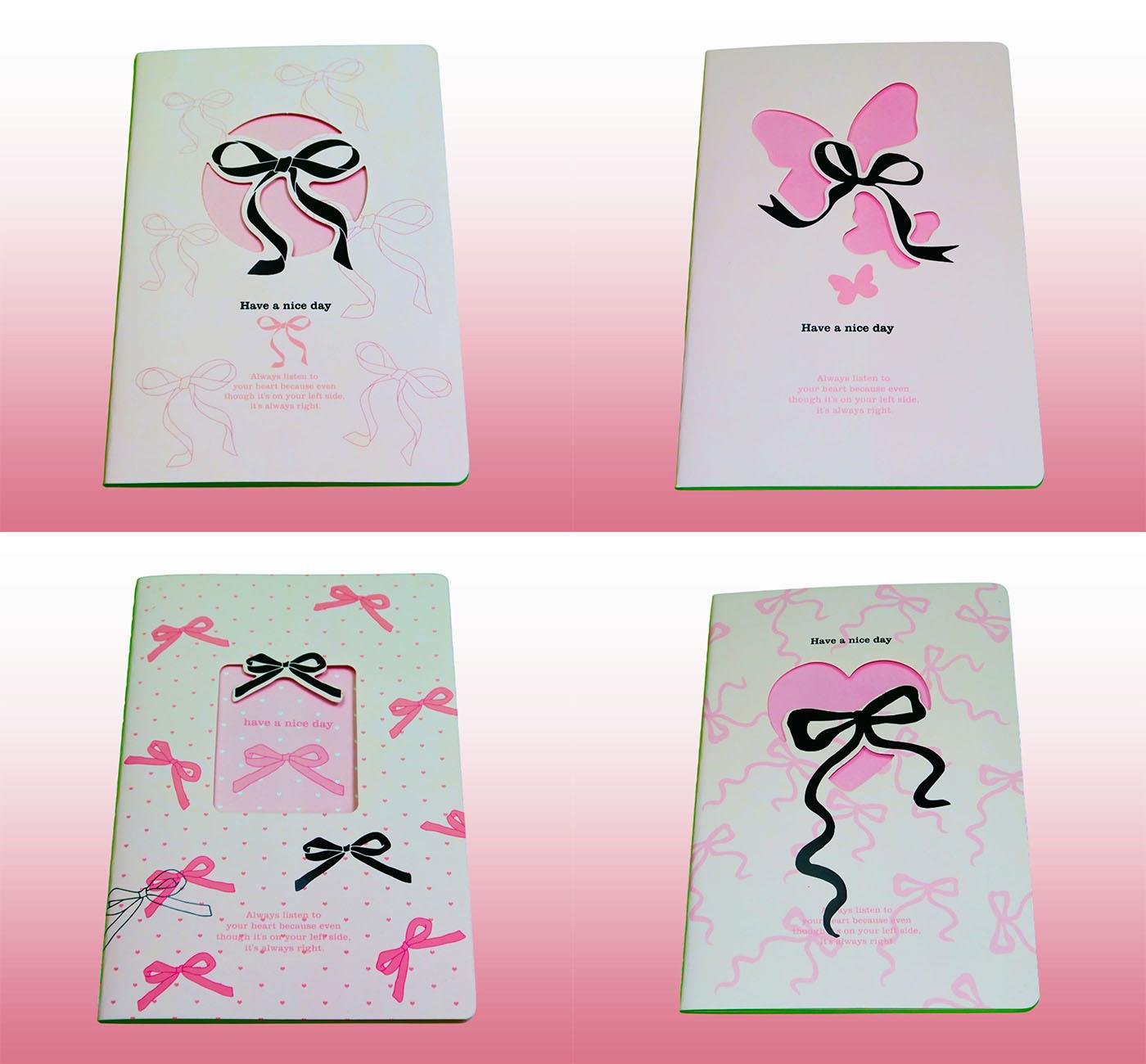 Bam 2175 Pembe Kurdeleli Tasarımlı Çizgisiz Defter x12