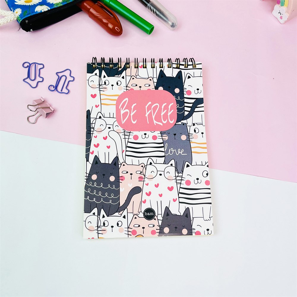 Be Free Kedi Tasarımlı Spiralli Defter
