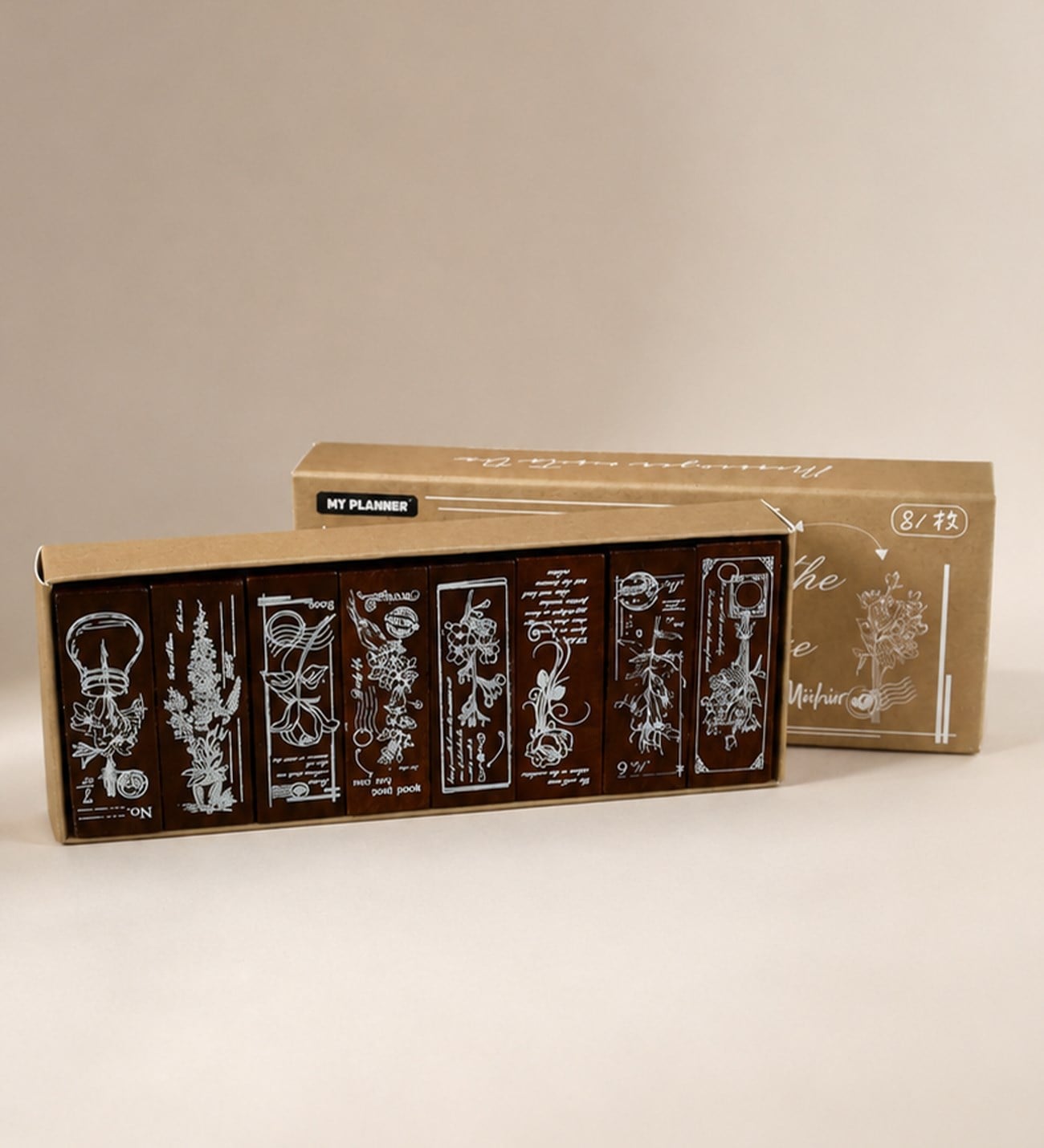 BM-2577 Vintage Flora Ahşap Scrapbook Mühür Seti 8 Adet x 4