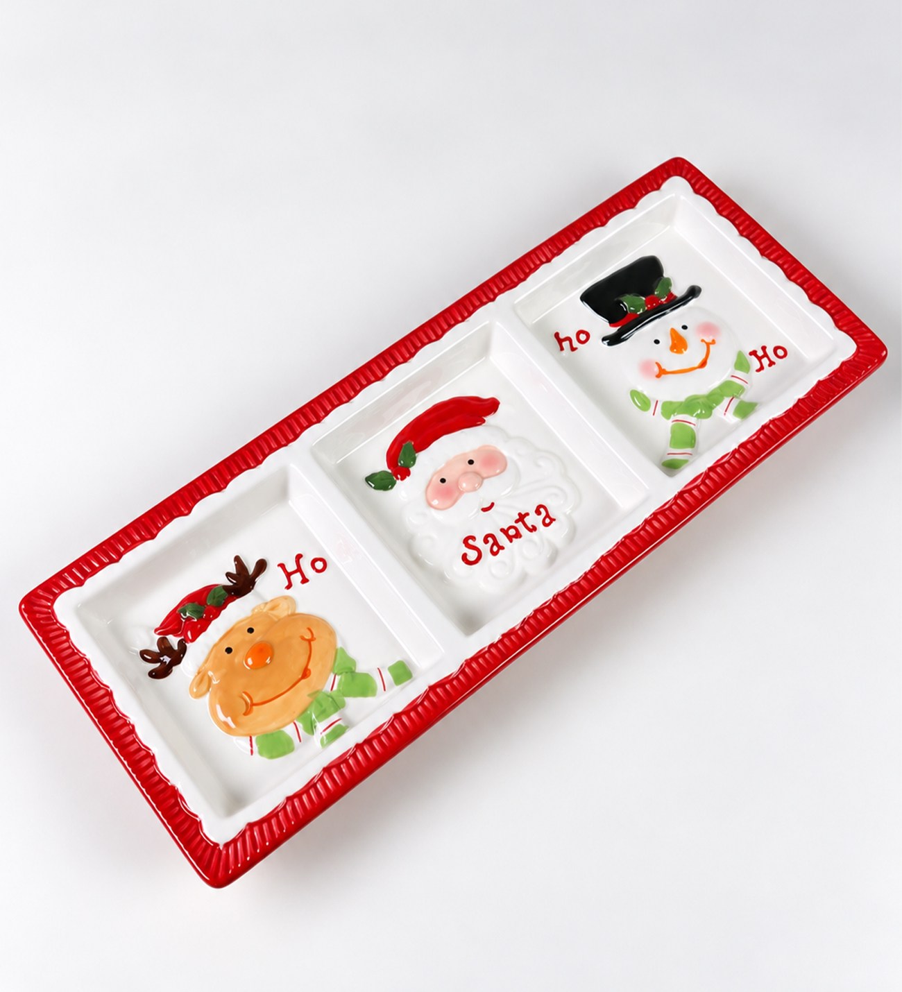 BM-2703 Yılbaşı 3 Bölmeli Seramik Sunum Tabağı 38 x 15 cm