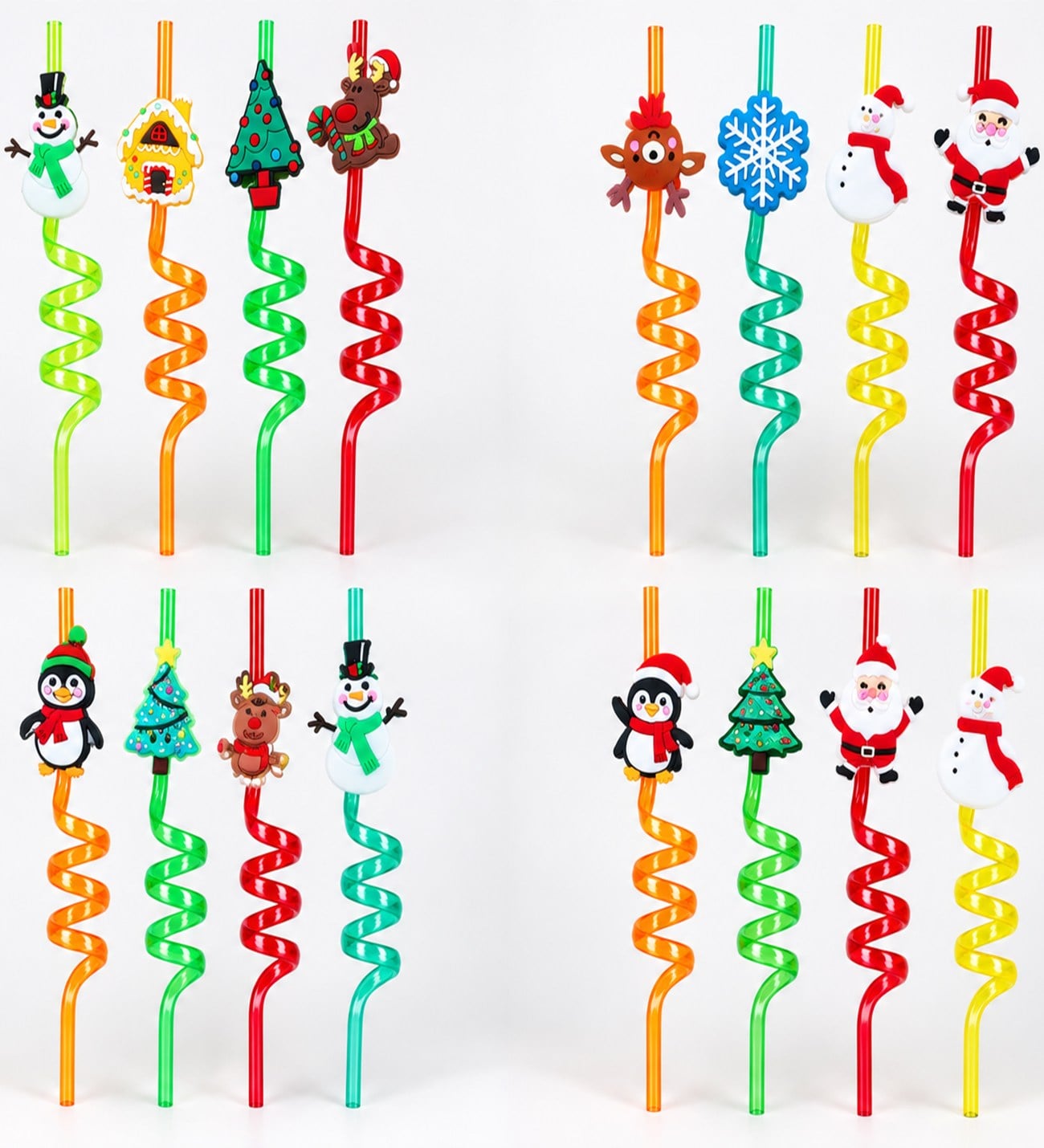 BM-2713 Yılbaşı Figürlü Spiral Pipet 4lü Set x 12