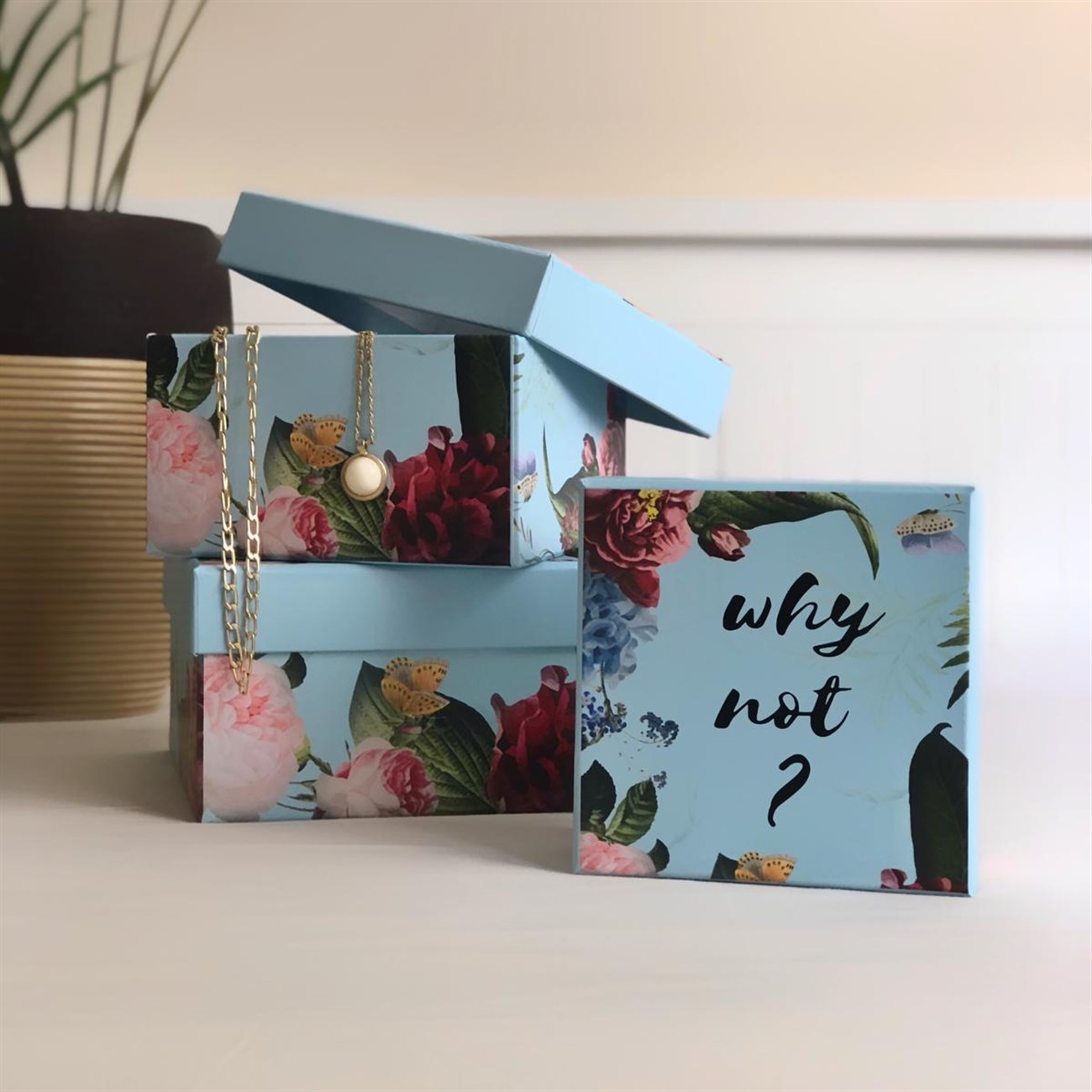 Çiçek Mottolu Tasarım 3'lü Kutu