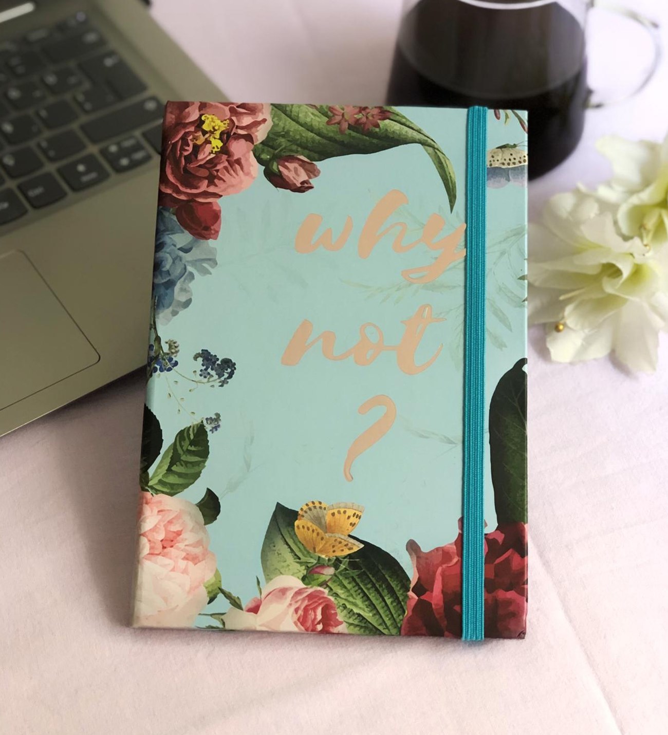 Çiçek Mottolu Tasarım Lastikli Defter