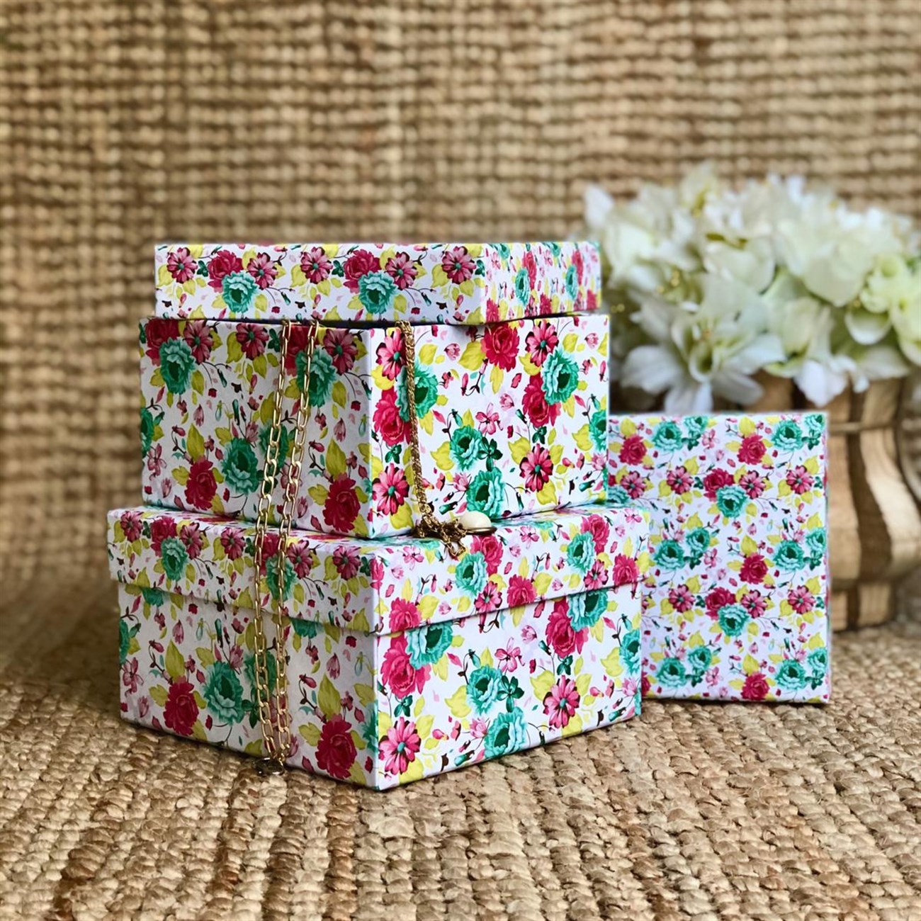 Çiçek Tasarımlı 3'lü Kutu