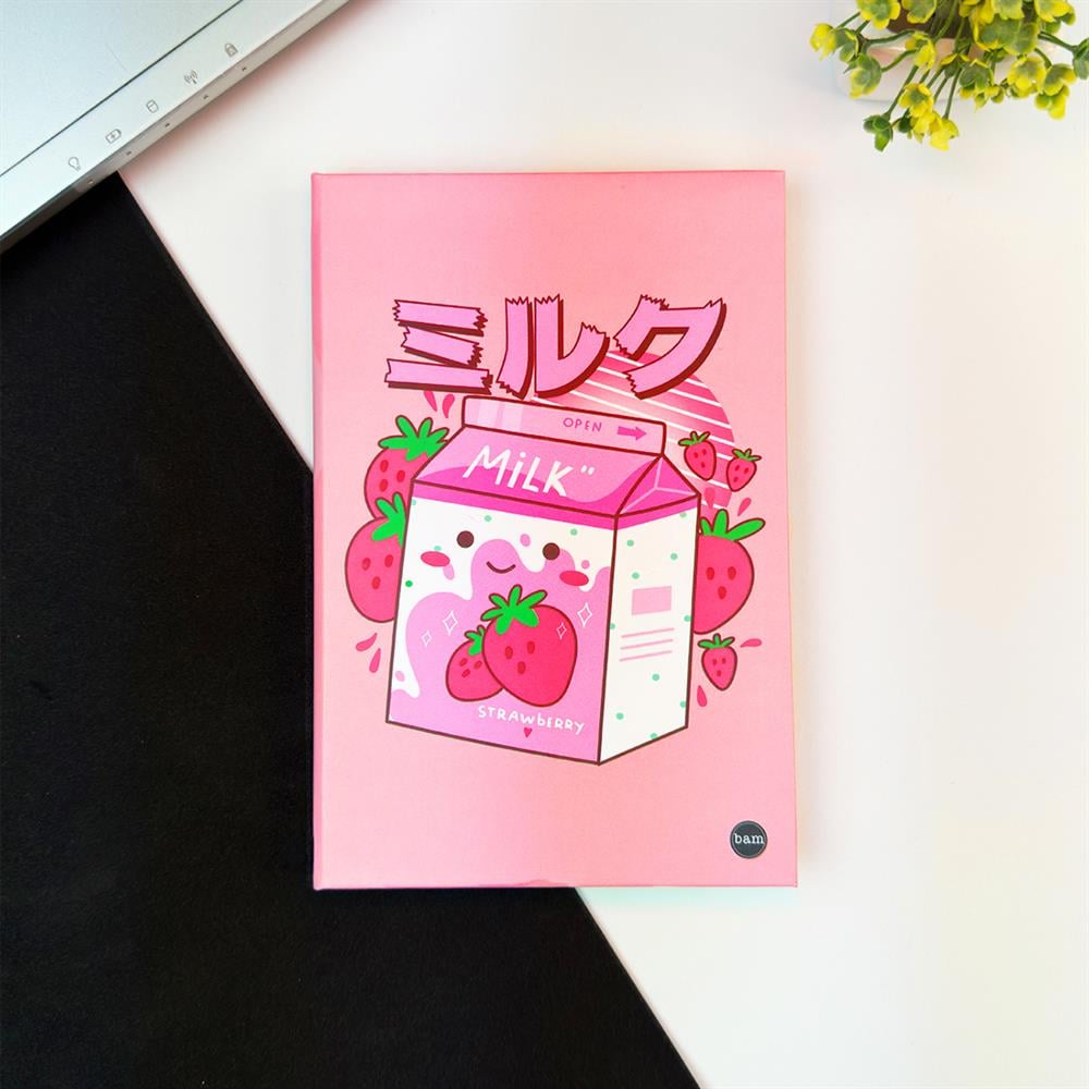 Çilekli Süt Tasarımlı Lastikli Defter