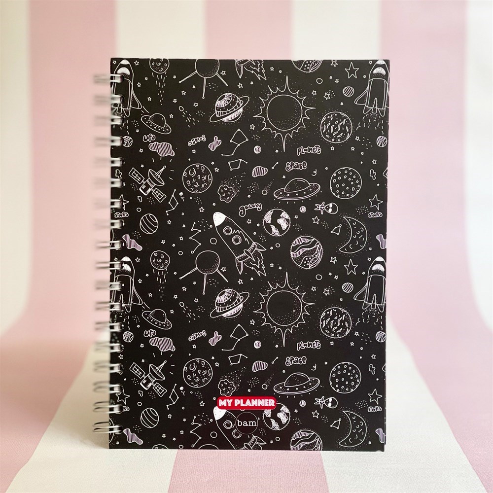 Çizgi Galaxy Tasarımlı Spiralli Defter