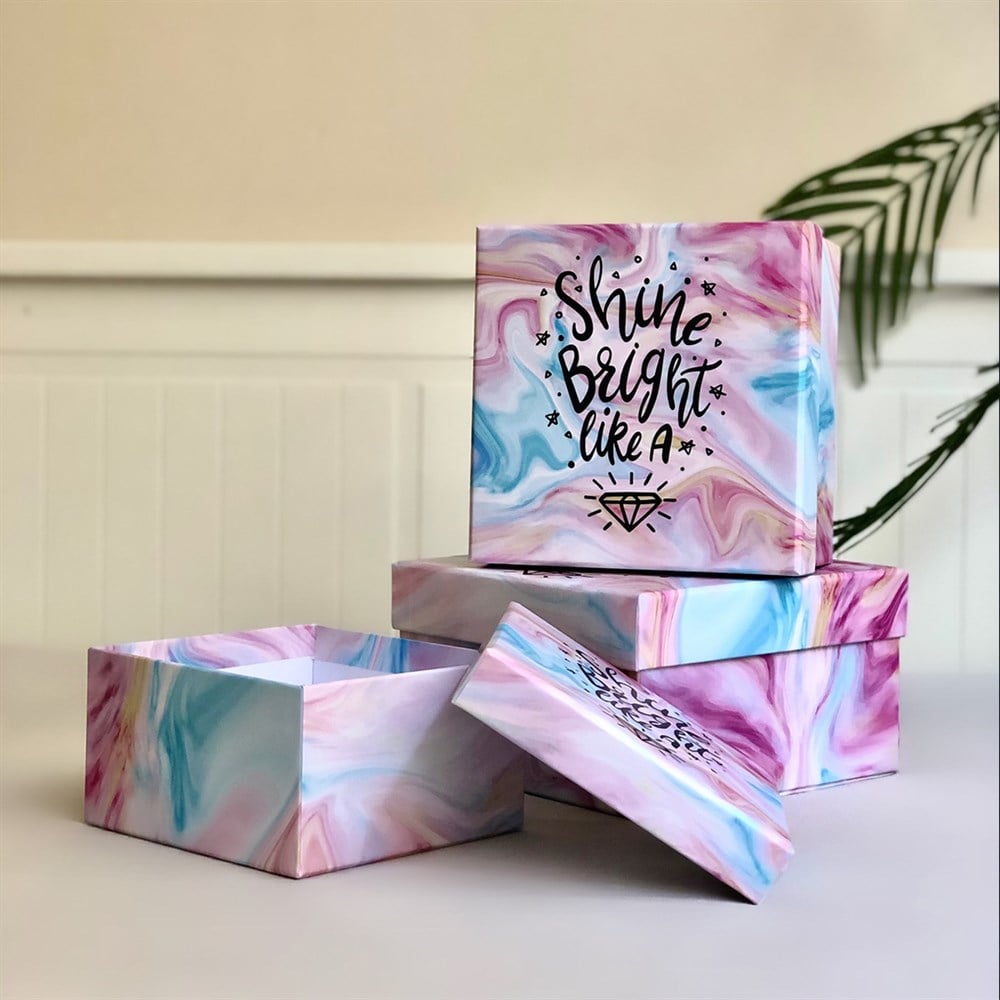 Elmas Mottolu Tasarım 3'lü Kutu