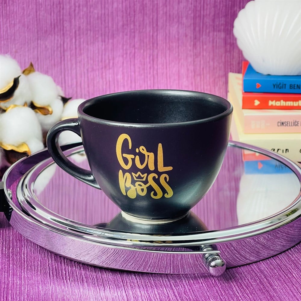 Girl Boss Altın Yaldız Baskılı Black Printed Cup