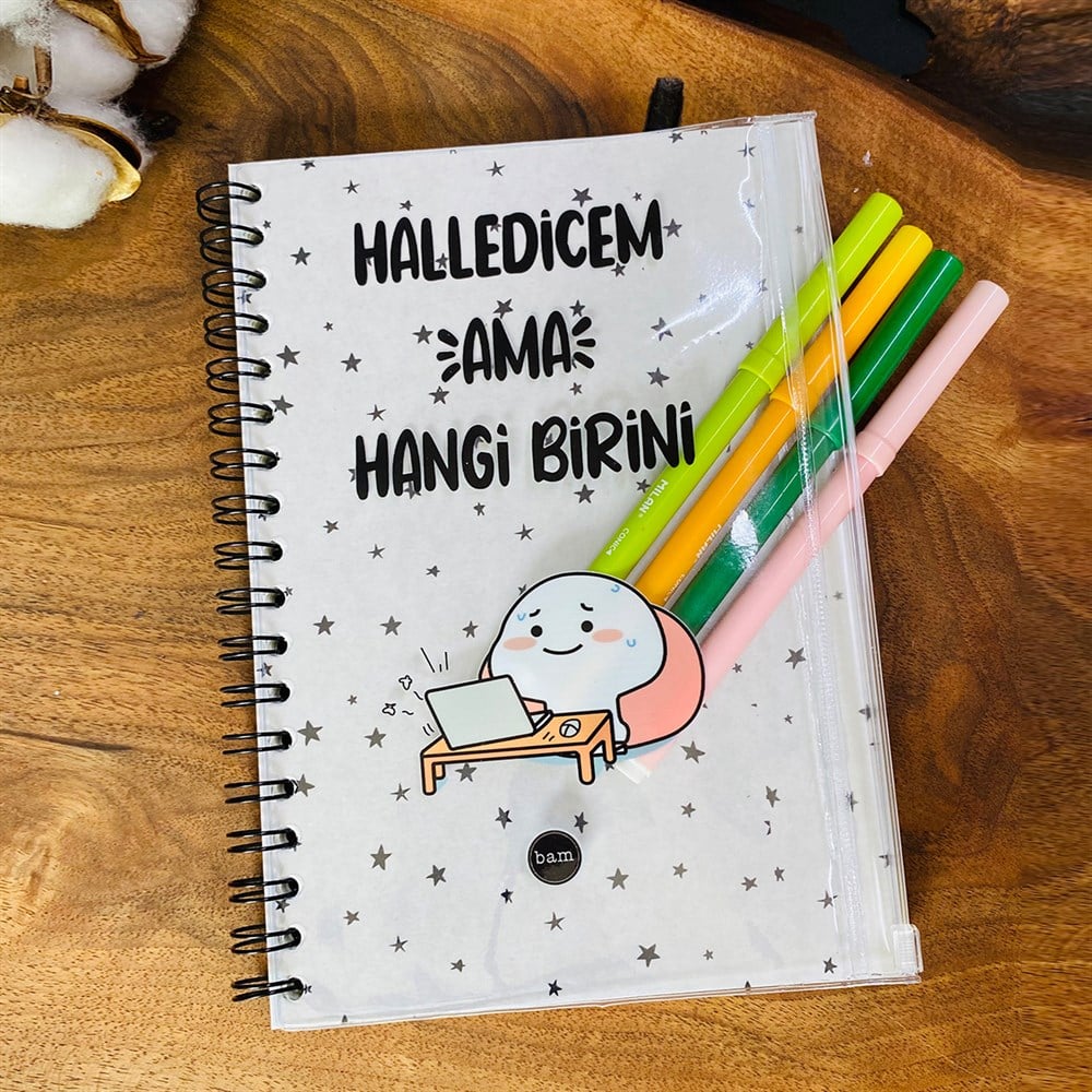 Halledicem Ama Hangi Birini Tasarımlı Çanta Kapaklı Spiralli Defter