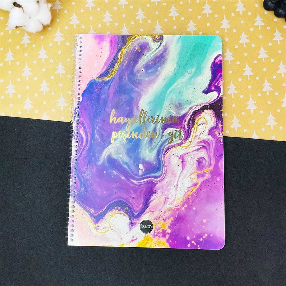 Hayallerinin Peşinden Git Tasarımlı Çizgili A4 Defter