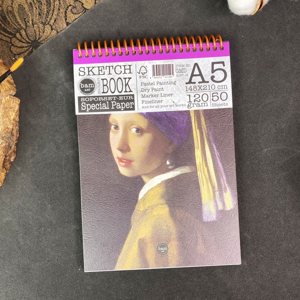 İnci Küpeli Kız Tasarımlı A5 Sketchbook