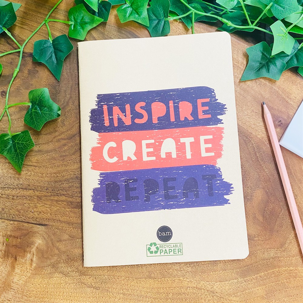 Inspire Create Repeat Tasarımlı Çizgili Spiralli Defter