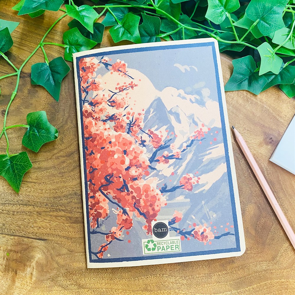 Japon  Kiraz Çiçeği Art Tasarımlı Geri Dönüşümlü Kraft Defter