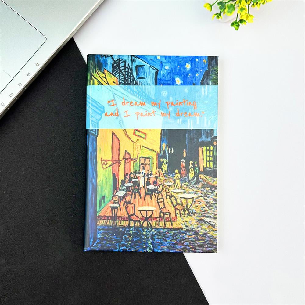 Kafe Terasta Yıldızlı Gece Tasarımlı Lastikli Defter