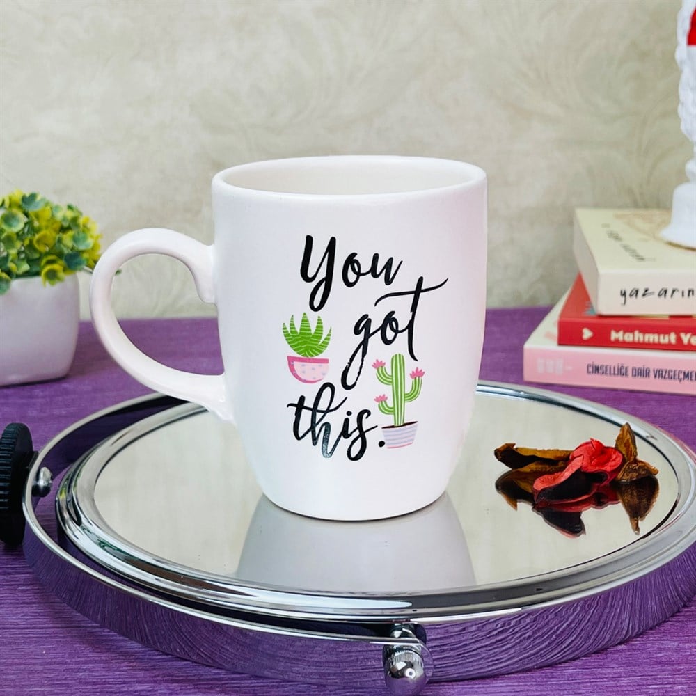 Kaktüs Tasarımlı Beyaz Kupa Toptan
