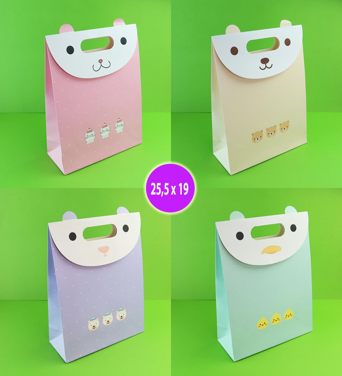 Kapaklı Sevimli Hayvan Desenli Karton Çanta 25,5x19x9 x12