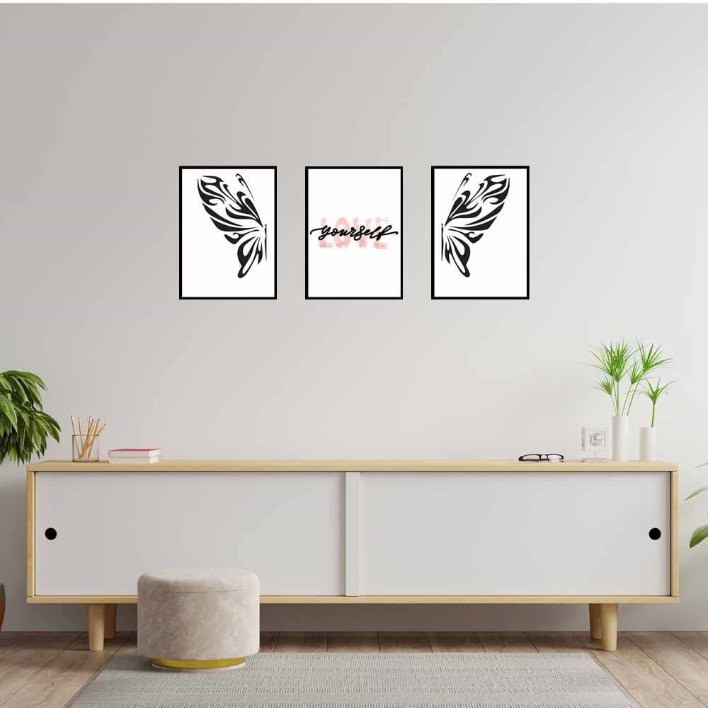 Kelebek Motto Tasarım Duvar Panosu 3'lü Set 20X30 cm