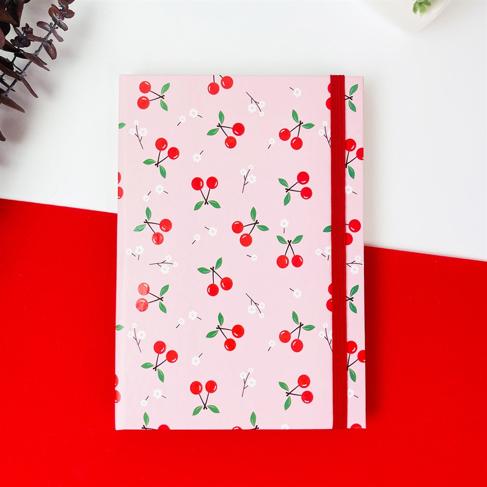 Kiraz Tasarımlı Lastikli Defter 