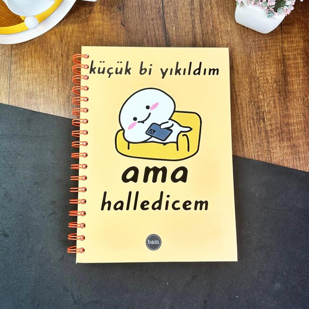 Küçük Bi Yıkıldım Tasarımlı Çizgili Spiralli Defter 