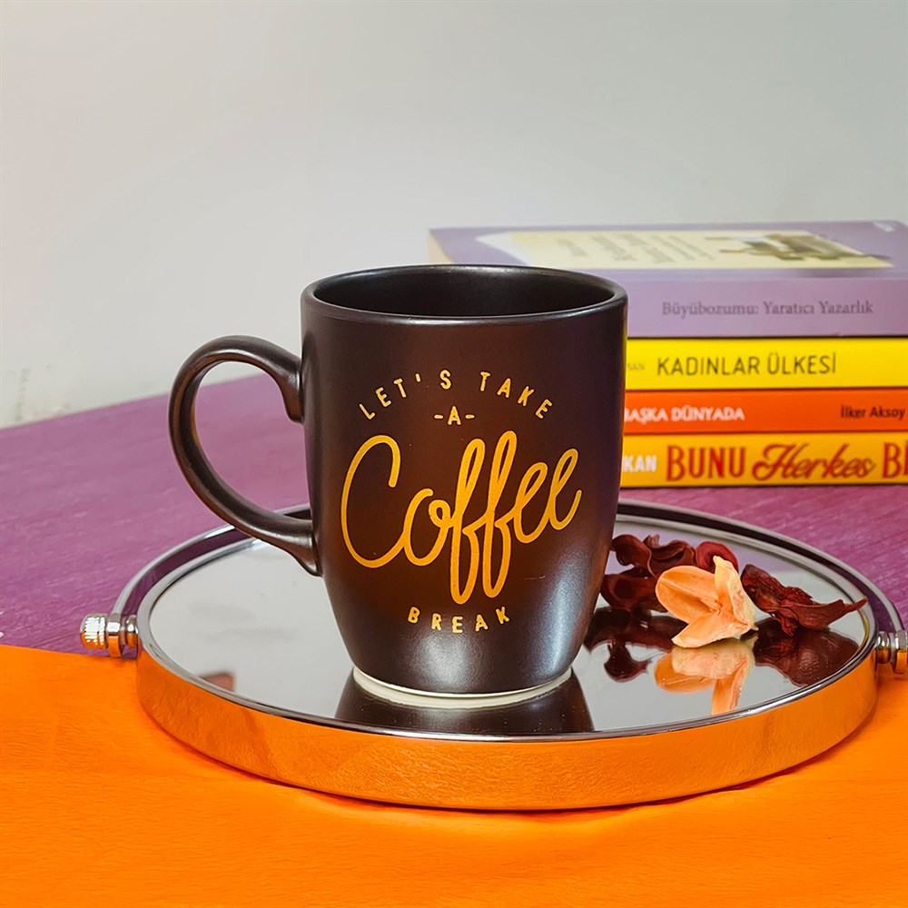 Let's Take A Coffee Break Atın Yaldızlı Siyah Kupa Toptan