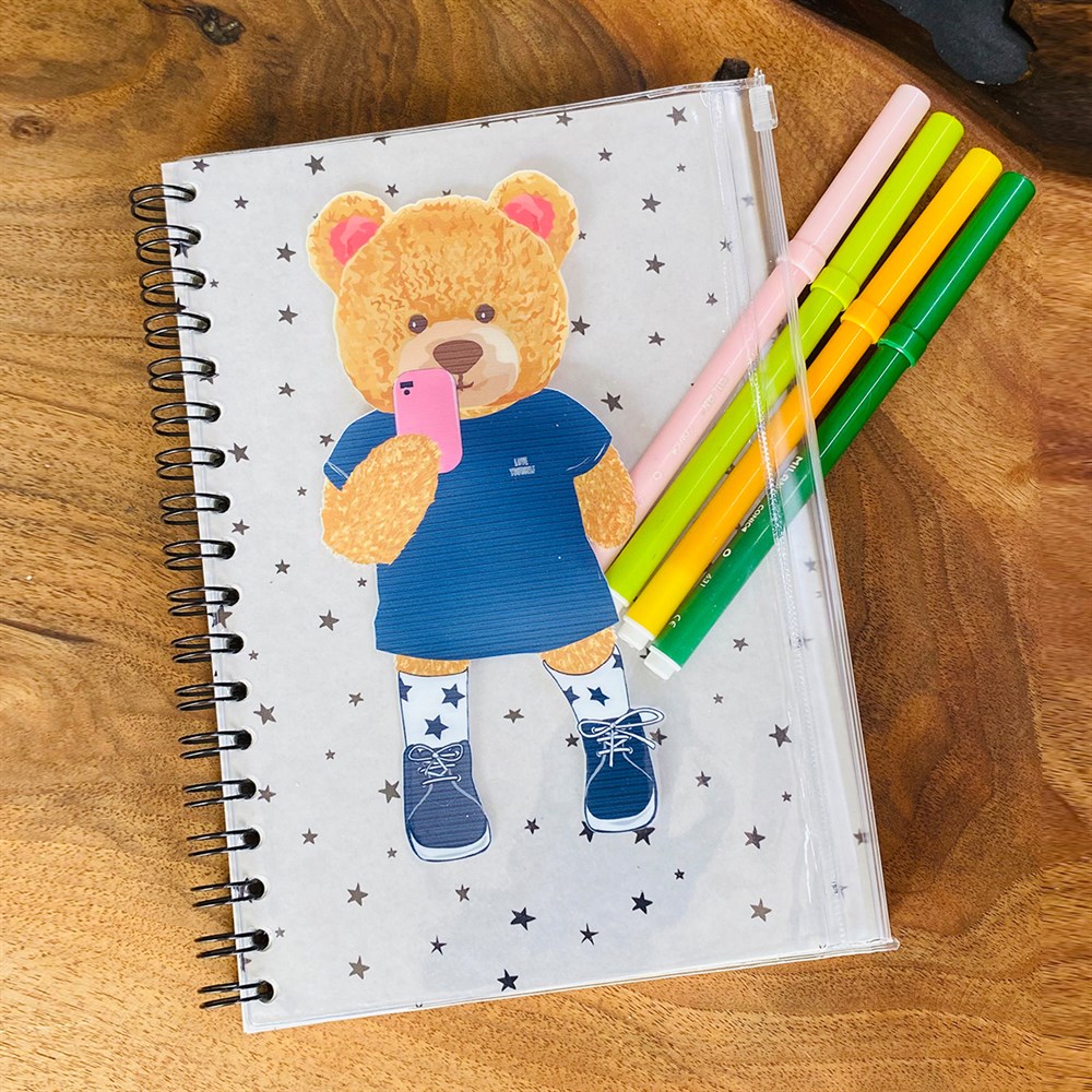 Love Yourself Bear Tasarımlı Çanta Kapaklı Spiralli Defter