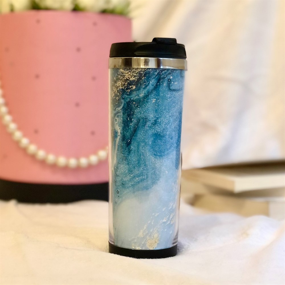 Mavi Ebruli Tasarımlı 400 Ml Mug Bardak