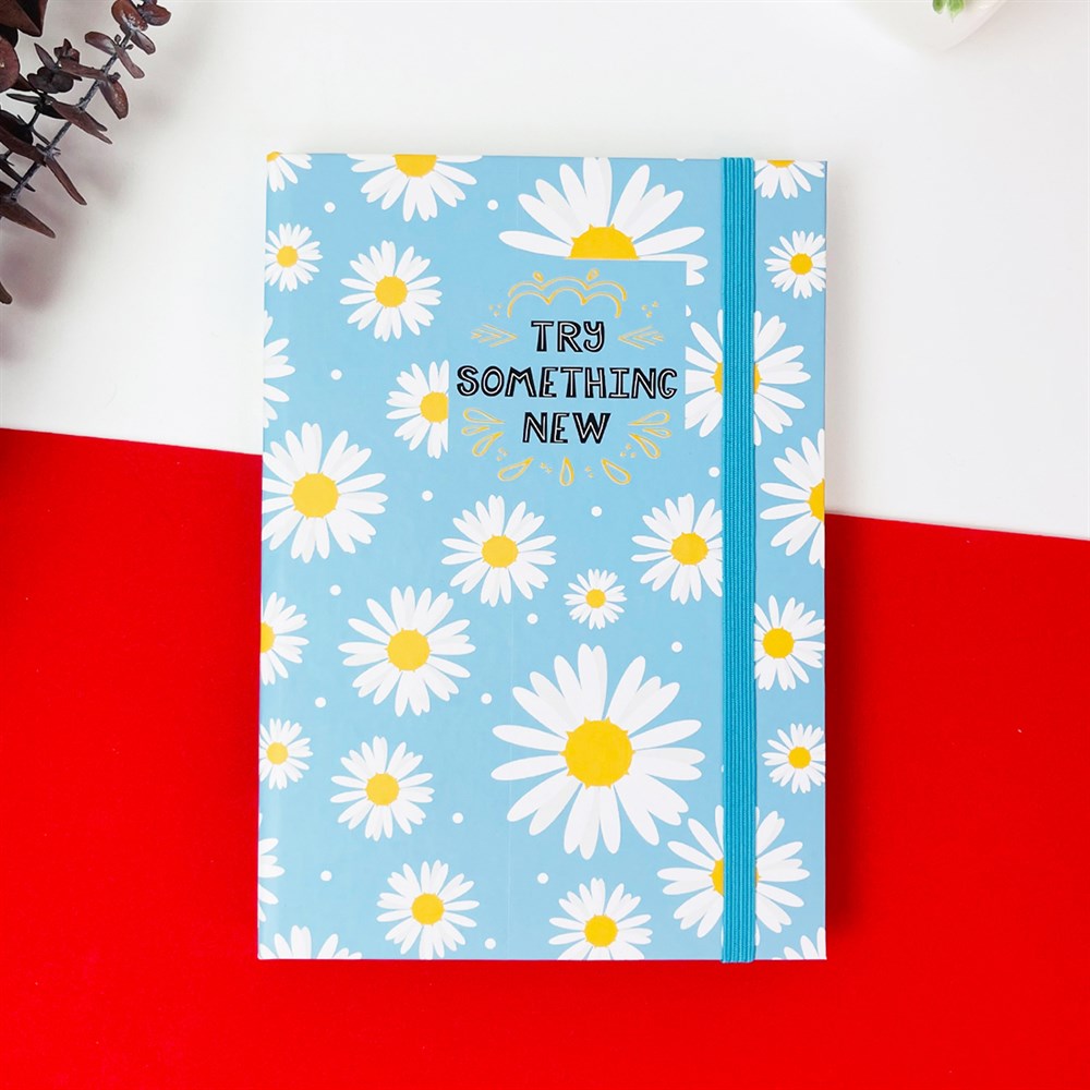 Mavi Papatya Tasarımlı Lastikli Defter 