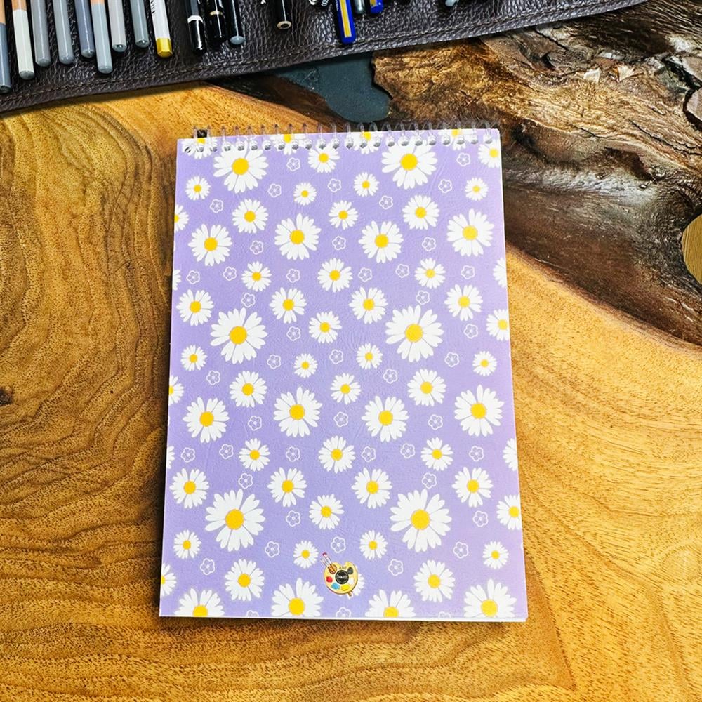 Mor Papatya Tasarımlı A5 Sketch Book - Eskiz Defteri