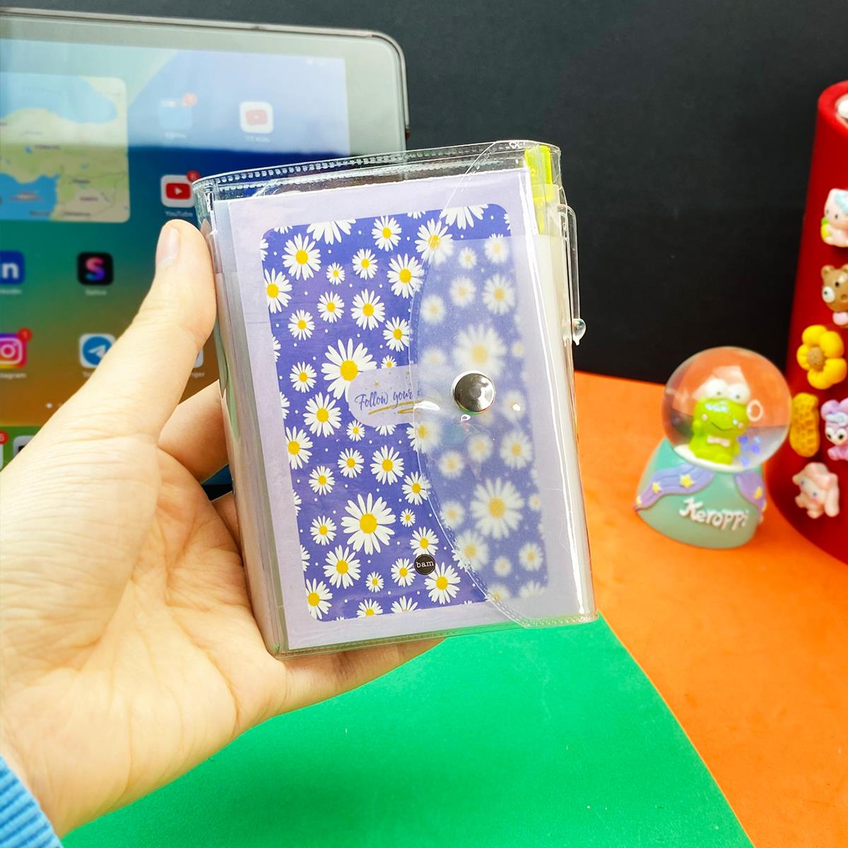 Mor Papatya Tasarımlı Kalemli PP Mini Çanta Defter