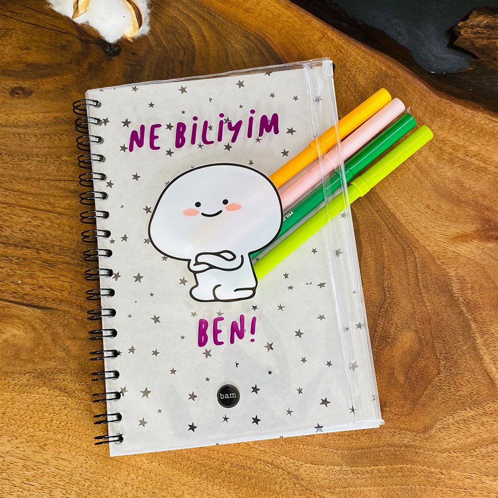 Ne Biliyim Ben Tasarımlı Çanta Kapaklı Spiralli Defter