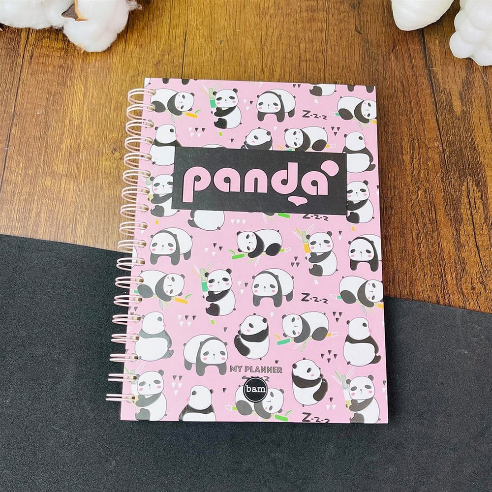 Panda Tasarımlı Çizgili Spiralli Defter 