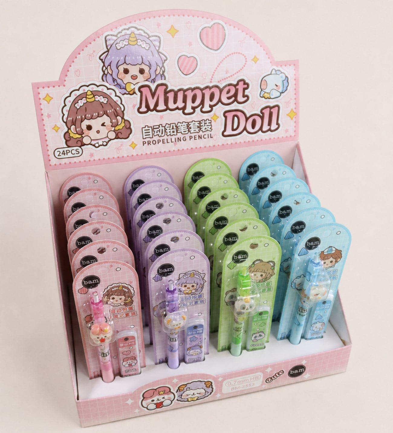 BM-2553 Pastel karakter figürlü uçlu kalem ve uç set  x24