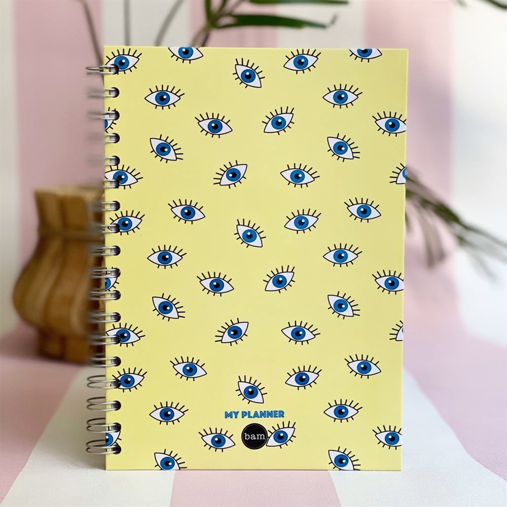 Sarı Nazar Göz Tasarımlı Spiralli Defter