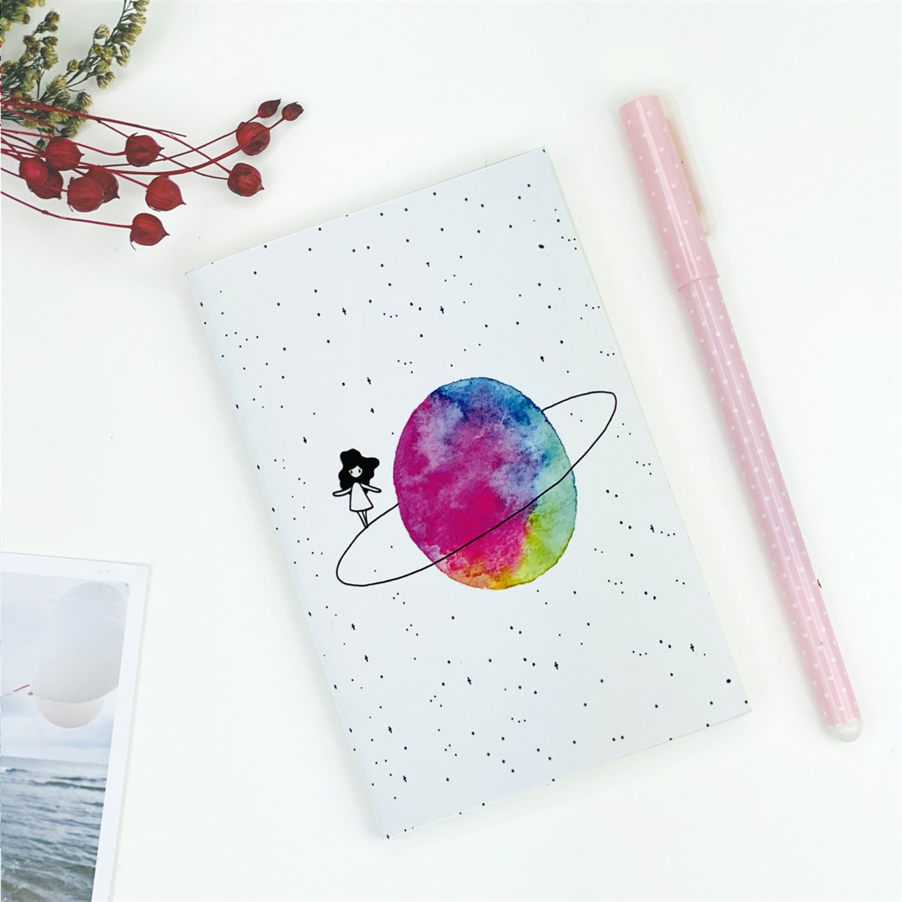 Saturnlu Kız Tasarımlı Toptan Cep Defteri
