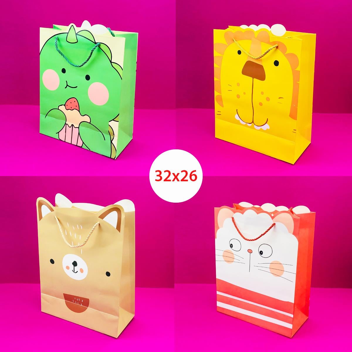 Şekilli Hayvan Karton Çanta 32X26 Cm x12