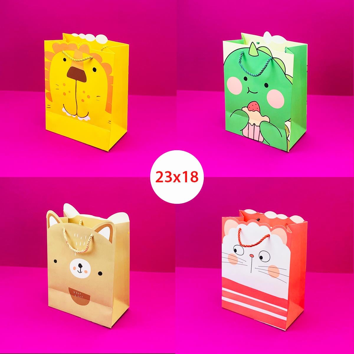 Şekilli Hayvan Tasarımlı Karton Çanta 23X18 Cm x12