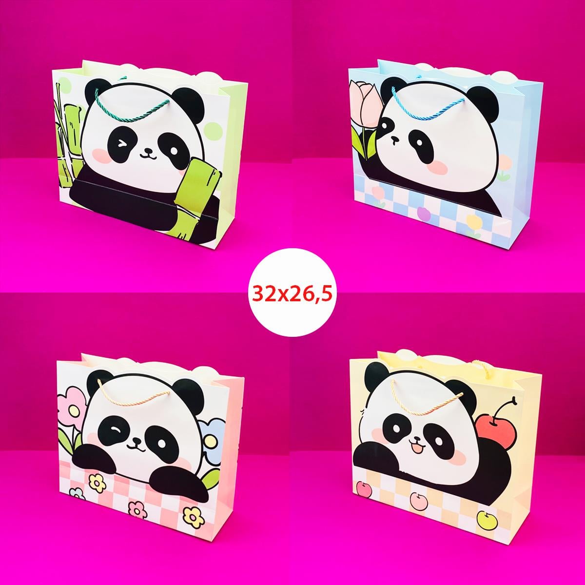 Şekilli Panda Tasarımlı Karton Çanta 26,5X32 Cm x12