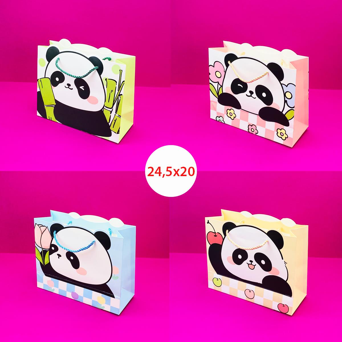 Şekilli Panda Tasarımlı Karton Çanta 20X24,5 cm x12