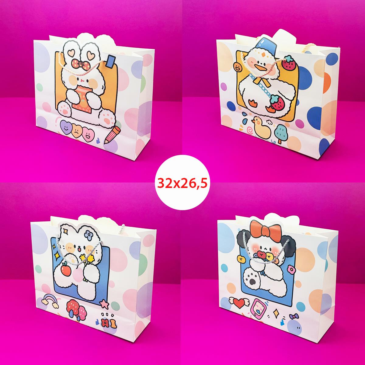 Şekilli Tavşan Tasarımlı Karton Çanta 26,5X32 Cm x12