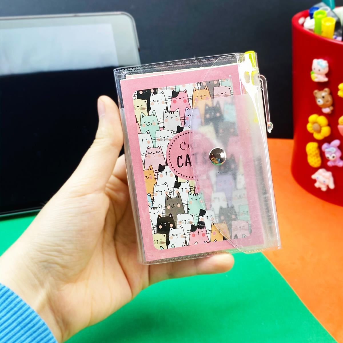 Sevimli Kedi Tasarımlı Kalemli PP Mini Çanta Defter