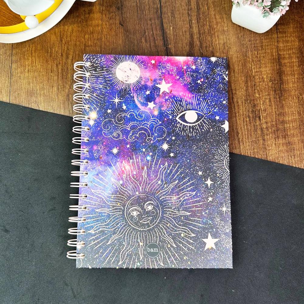 Space Tarot Tasarımlı Çizgili Spiralli Defter 