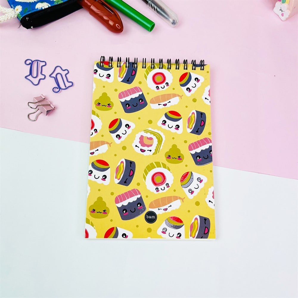 Sushi Tasarımlı Spiralli Defter