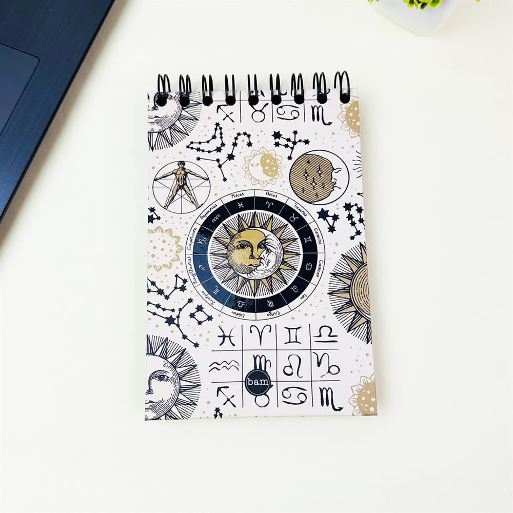 Tarot Ay Güneş Tasarımlı 17x12Cm Siyah Yaprak Sketch Book - Eskiz Defteri
