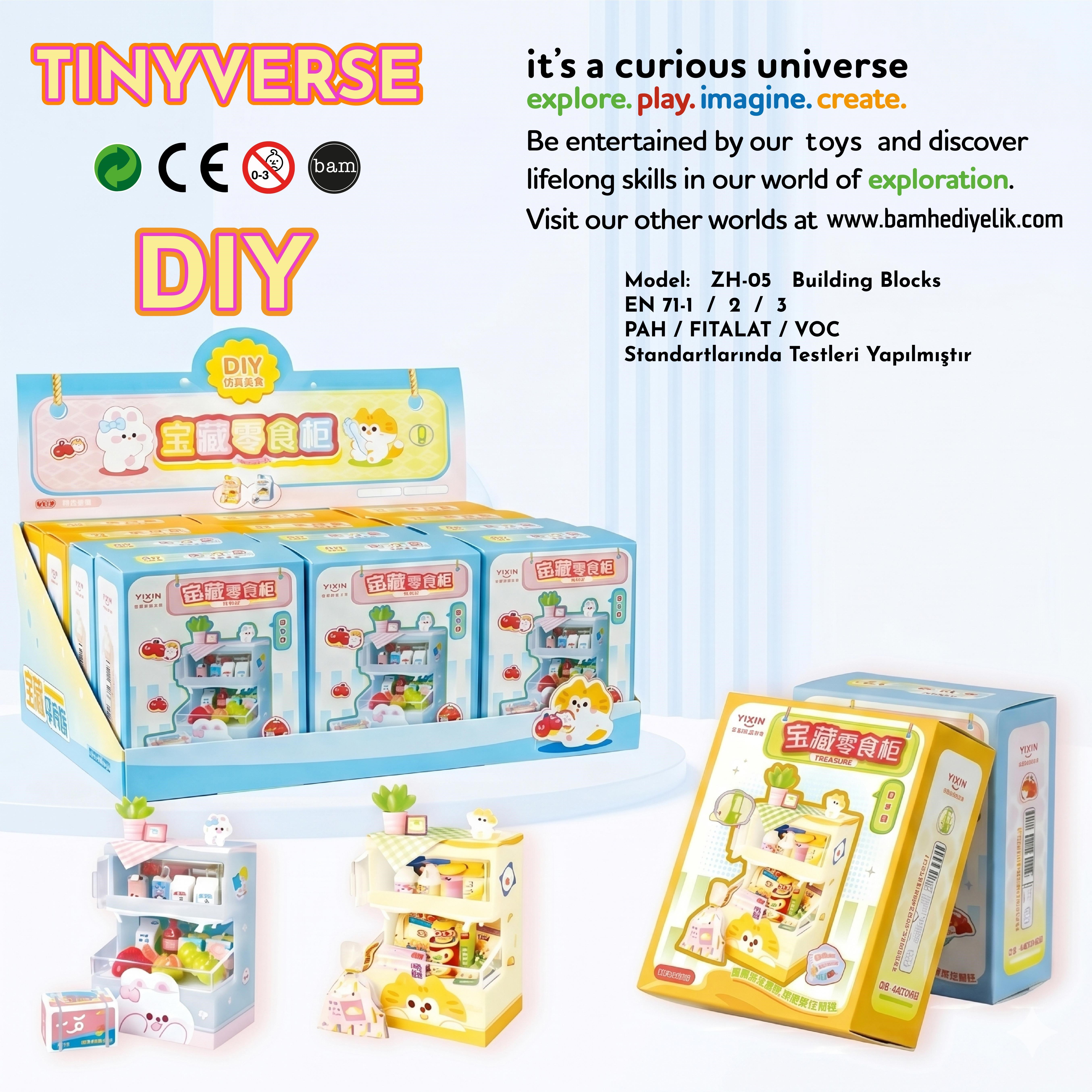 Tinyverse Sevimli Atıştırmalık Dolabı - Kendin Yap (DIY) Minyatür Seti (Model: ZH-05) X16